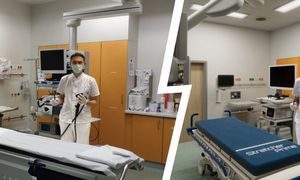 Illustrationsbild: The virtual colonoscopy room, seen on the right, was modeled on the procedure room in Würzburg University Hospital.