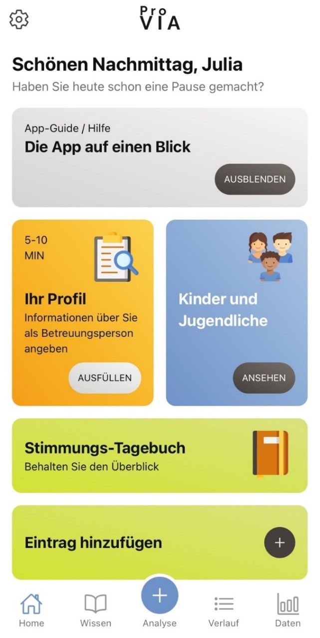 Benutzeroberfläche der ProVIA-App
