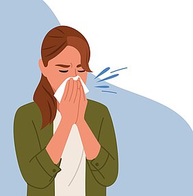 Illustration von Frau, die sich die Nase putzt