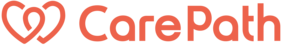 Zwei Umrisse von orangefarbenen Herzen und Schriftzug CarePath 