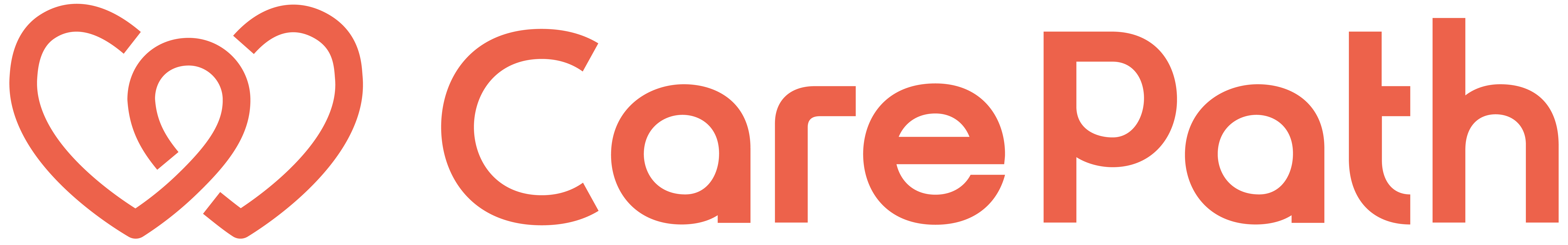 Logo CarePath Zwei Umrisse von orangefarbenen Herzen und Schriftzug CarePath